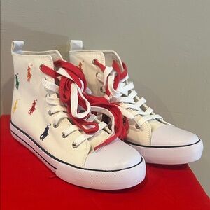 Polo by Ralph Lauren White High-Top Sneakers with Red Laces
